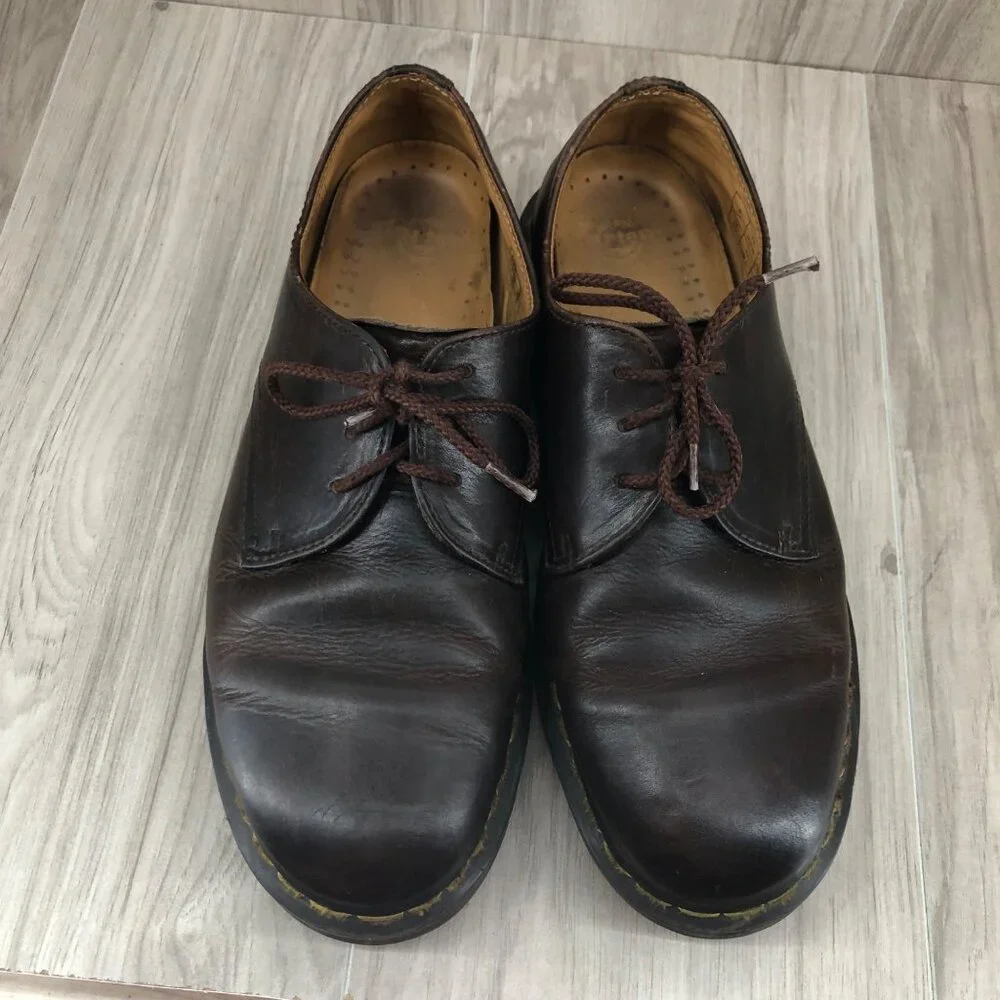 Dr Martens Shoes Mens 10 Brown Leather Lace Up Chunky Derby Oxfords